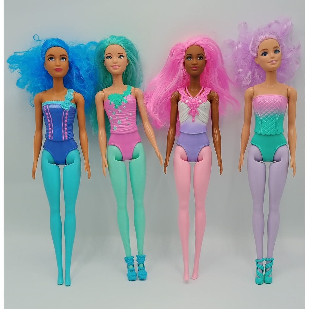 4 Different BARBIE Dreamtopia? Mermaid Dolls Pink Blue Purple Green Hair Dolls 1